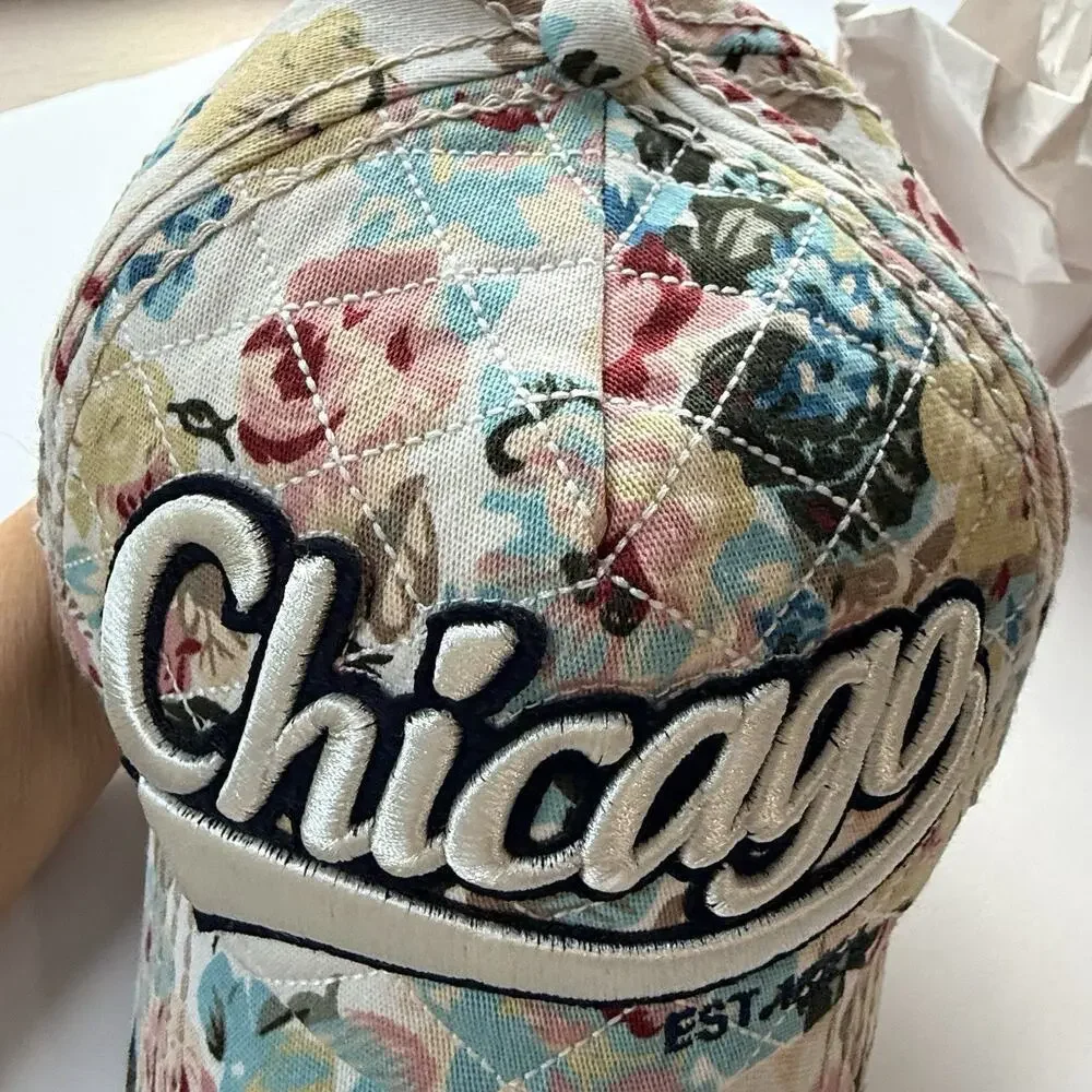 Robin Ruth Floral CHICAGO Snap Back Ball Cap Hat Quilted Crown Embellished Bill